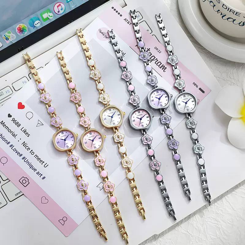 Luxury Women’s Gold-Tone Floral Watch – Elegant Lavender Dial